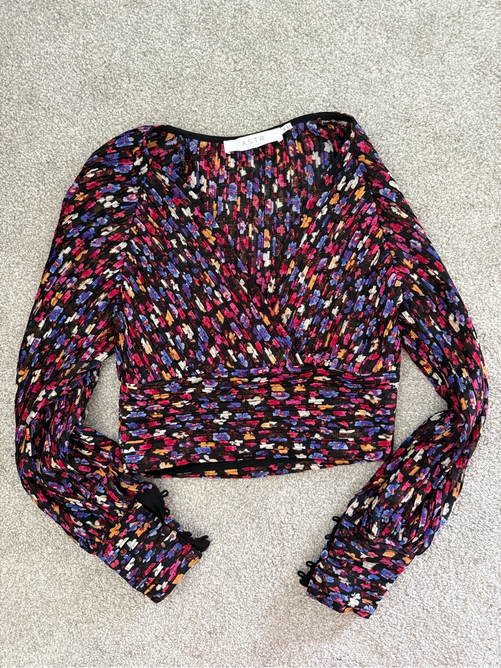 Astr Multicolor Floral Smocked Wrap Top